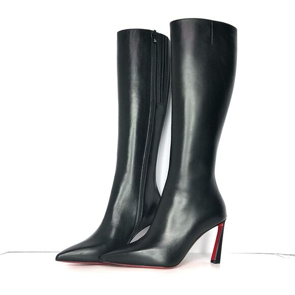 NEW Christian Louboutin Condora Botta 85 Knee High Black Pointed Toe Boots 37.5 - Picture 1 of 9
